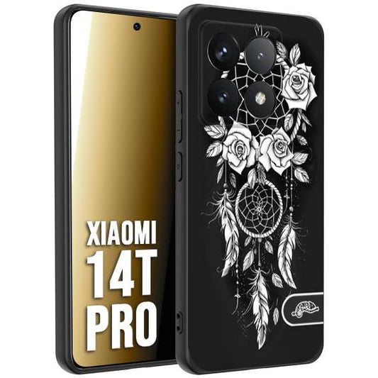 CUSTOMIZZA - Custodia cover nera morbida in tpu compatibile per Xiaomi 14T PRO acchiappasogni dreamcatcher black and white bianco a rilievo disegnato tattoo tatuaggio