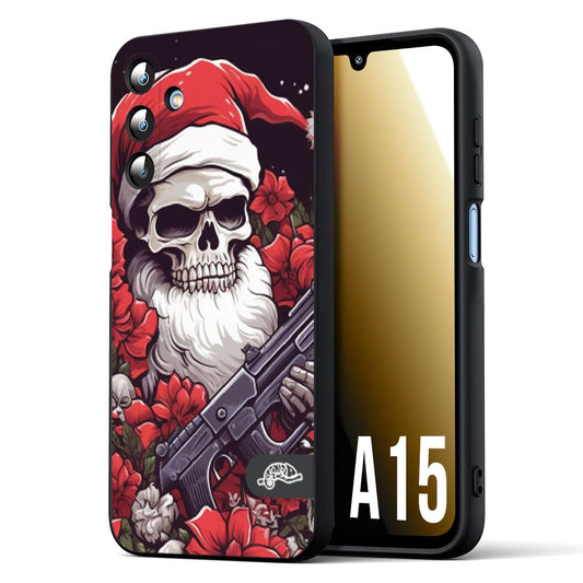 CUSTOMIZZA - Custodia cover nera morbida in tpu compatibile per Samsung A15 5G teschio natale santa claus fiori tattoo disegnato