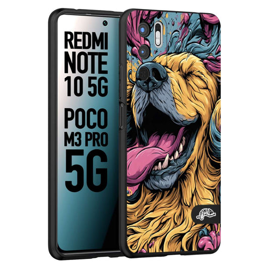 CUSTOMIZZA - Custodia cover nera morbida in tpu compatibile per Xiaomi Redmi Note 10 5G - Poco M3 Pro 5G Golden Retriever illustrazione cane pop art cane street art cartone animato