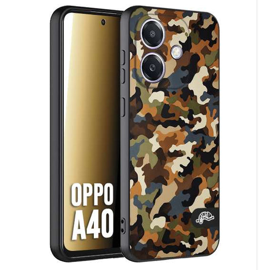 CUSTOMIZZA - Custodia cover nera morbida in tpu compatibile per Oppo A40 camouflage mimetico militare moderno blu marrone beige