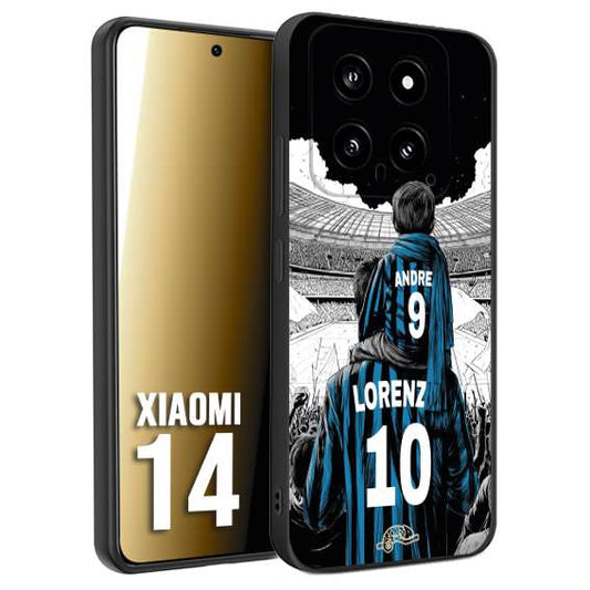 CUSTOMIZZA - Custodia cover nera morbida in tpu compatibile per Xiaomi 14 personalizzata calcio football padre e figlio calciatori nerazzurra