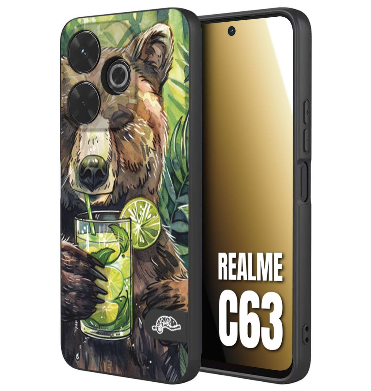 CUSTOMIZZA - Custodia cover nera morbida in tpu compatibile per Realme C63 fiori estate disegnata cocktails animali simpatici orso bear negroni