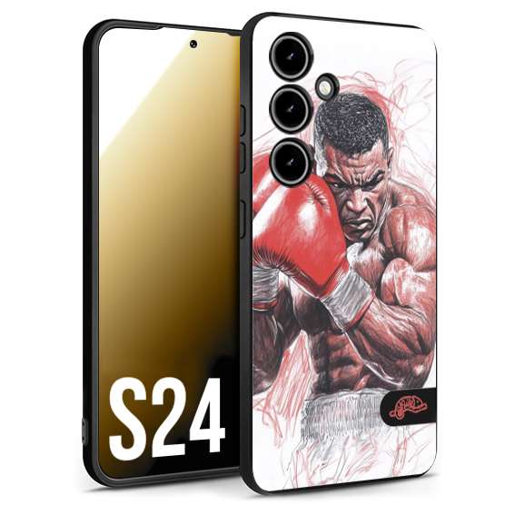 CUSTOMIZZA - Custodia cover nera morbida in tpu compatibile per Samsung S24 pugilato pugili disegno tattoo guantoni boxer pesi massimi iron mike
