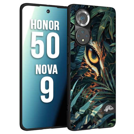 CUSTOMIZZA - Custodia cover nera morbida in tpu compatibile per Huawei Nova 9 - Honor 50 animali color giungla tropicale occhio di giaguaro felino disegnato