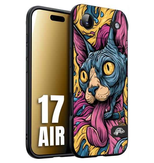 CUSTOMIZZA - Custodia cover nera morbida in tpu compatibile per iPhone 17 AIR Sphynx Colorato Pop Art Psichedelico Gatto Blu Rosa Giallo Artistica Fantasy