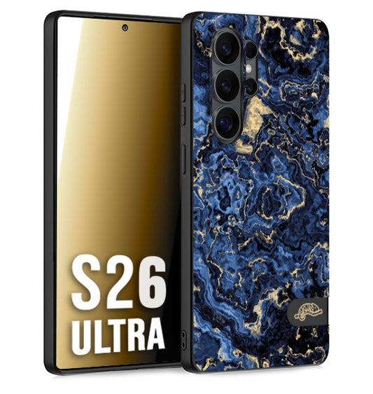 CUSTOMIZZA - Custodia cover nera morbida in tpu compatibile per Samsung S26 ULTRA effetto marmo marble blu venature dorato psichedelico