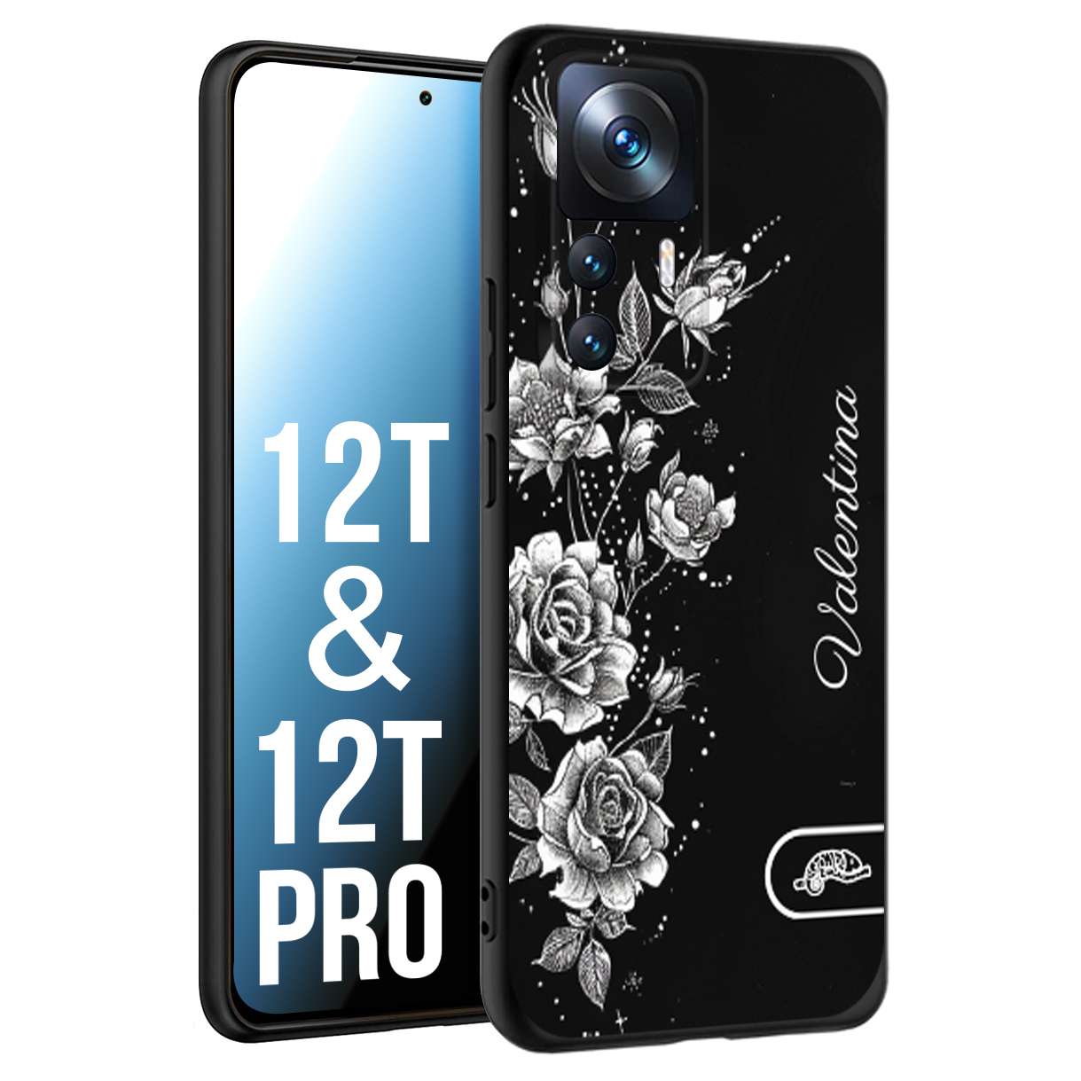 CUSTOMIZZA - Custodia cover nera morbida in tpu compatibile per Xiaomi 12T - 12T PRO a rilievo soft touch personalizzata nome rose fiori donna