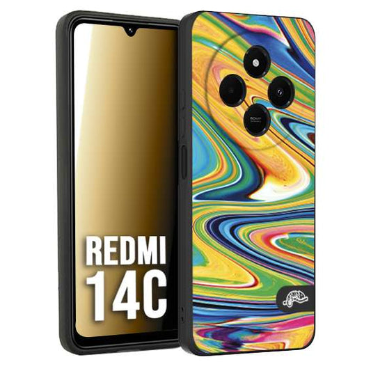 CUSTOMIZZA - Custodia cover nera morbida in tpu compatibile per Xiaomi Redmi 14C colorata fantasia vortice marmo arcobaleno gialla verde blu