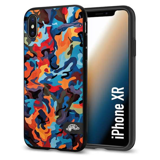 CUSTOMIZZA - Custodia cover nera morbida in tpu compatibile per iPhone Xr camouflage mimetico militare moderno blu arancio rosso