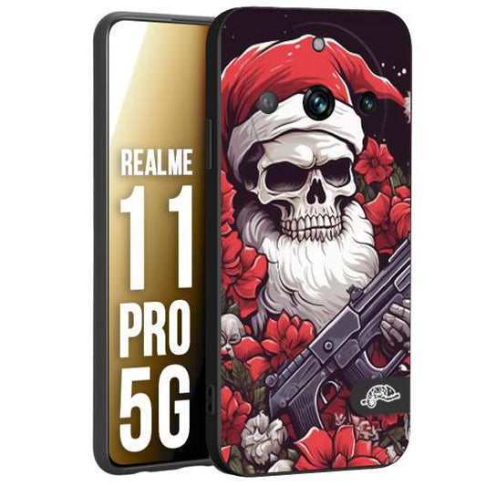 CUSTOMIZZA - Custodia cover nera morbida in tpu compatibile per Oppo Realme 11 PRO 5G teschio natale santa claus fiori tattoo disegnato