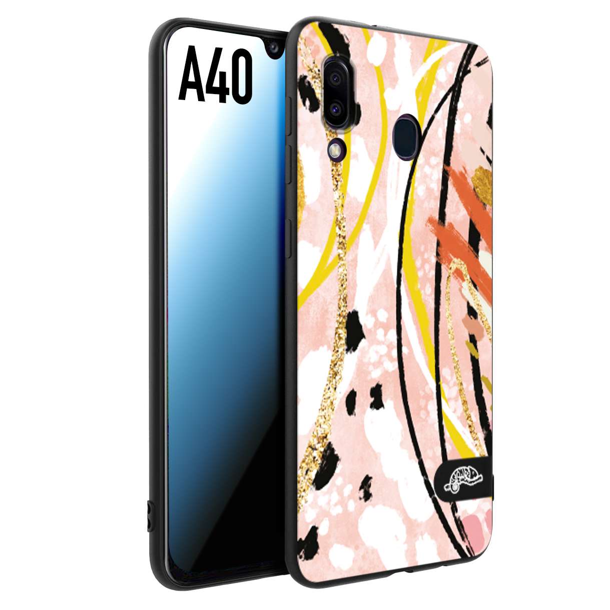 CUSTOMIZZA - Custodia cover nera morbida in tpu compatibile per Samsung A40 fiori astratti donna zebrato leopardato fantasia dorata gialla rosa colorata