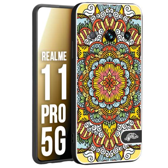 CUSTOMIZZA - Custodia cover nera morbida in tpu compatibile per Oppo Realme 11 PRO 5G mandala colorato fiore nuvole arancione