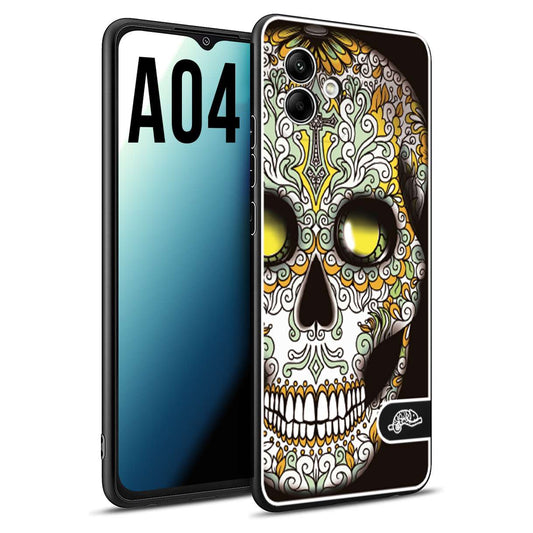 CUSTOMIZZA - Custodia cover nera morbida in tpu compatibile per Samsung A04 teschio messicano Mexican skull bianco verde giallo