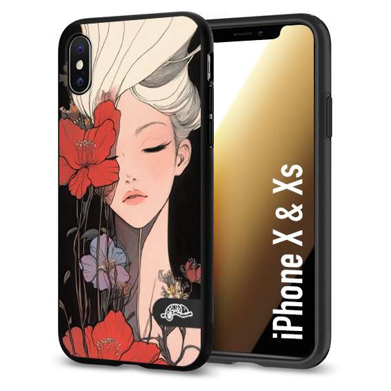 CUSTOMIZZA - Custodia cover nera morbida in tpu compatibile per iPhone X - Xs woman flower Fantasia Floreale Design Donna e Fiori, Retro Artistico