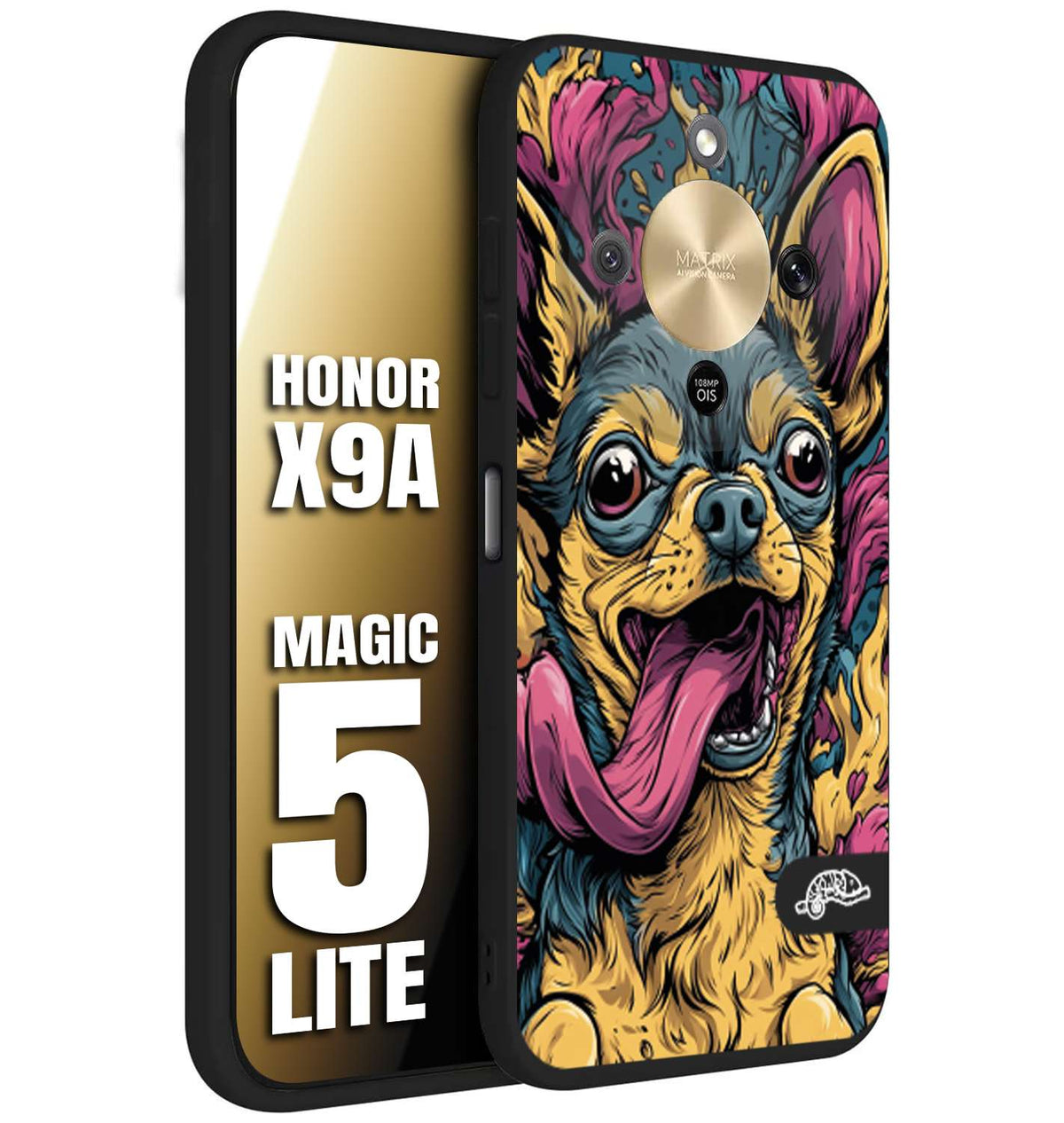 CUSTOMIZZA - Custodia cover nera morbida in tpu compatibile per Honor X9A - Honor Magic 5 Lite Chihuahua illustrazione cane pop art cane street art cartone animato