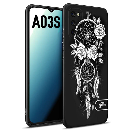 CUSTOMIZZA - Custodia cover nera morbida in tpu compatibile per Samsung A03S acchiappasogni dreamcatcher black and white bianco a rilievo disegnato tattoo tatuaggio