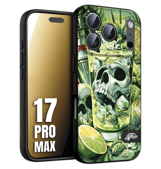 CUSTOMIZZA - Custodia cover nera morbida in tpu compatibile per iPhone 17 PRO MAX Mojito cocktail teschio illustrazione drink lime menta ghiacci tropicale street art
