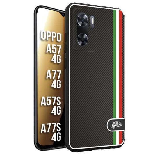 CUSTOMIZZA - Custodia cover nera morbida in tpu compatibile per Oppo A57 - A77 - A57S - A77S (4G) effetto fibra di carbonio bandiera Italia made in Italy