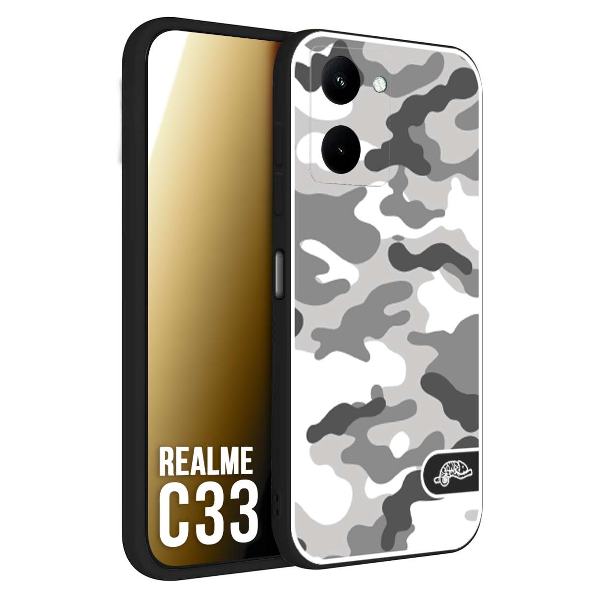 CUSTOMIZZA - Custodia cover nera morbida in tpu compatibile per Oppo Realme C33 camouflage mimetico militare bianco white