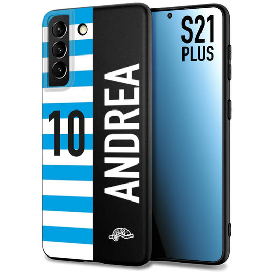 CUSTOMIZZA - Custodia cover nera morbida in tpu compatibile per Samsung S21 PLUS personalizzata calcio football nome e numero calciatori biancazzurri