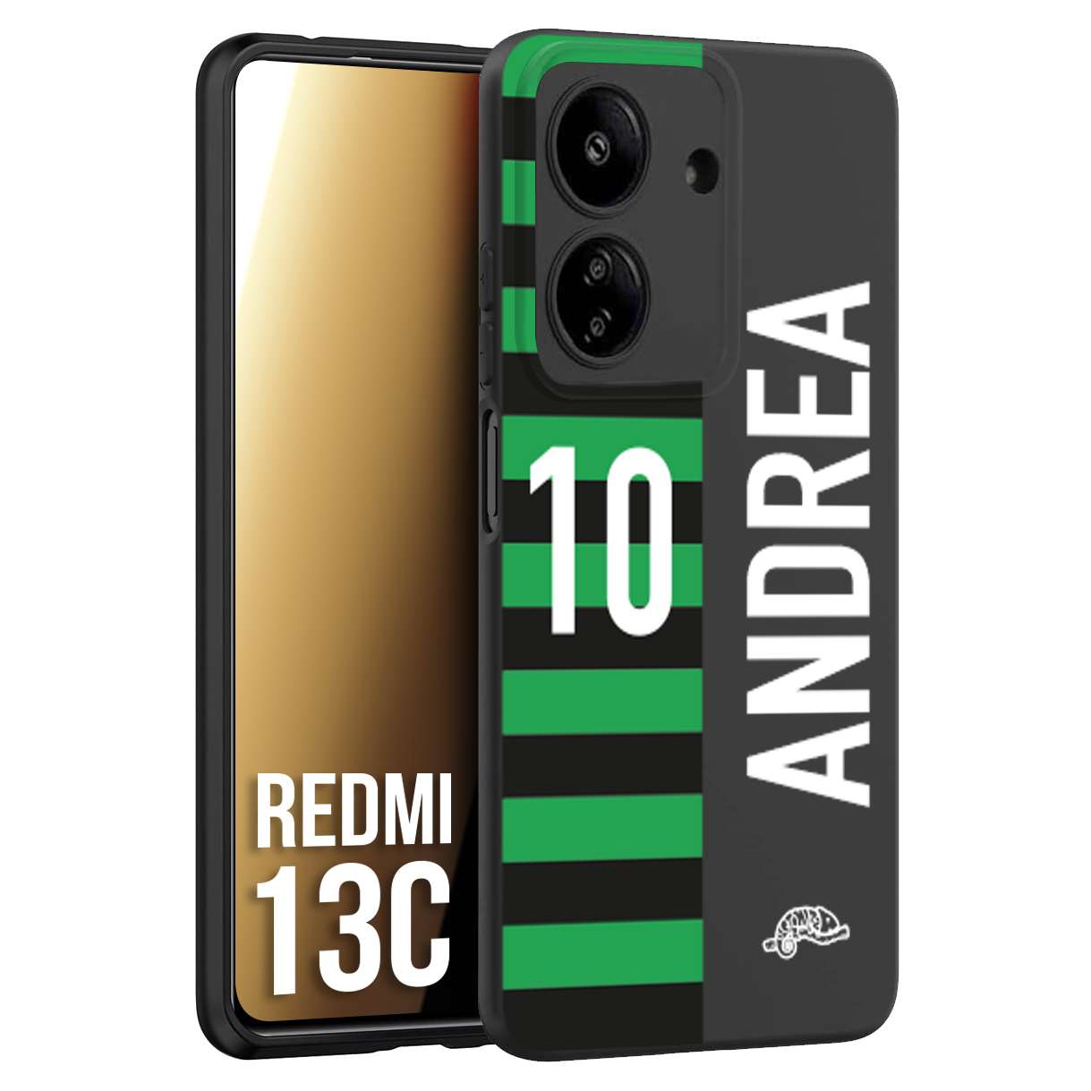 CUSTOMIZZA - Custodia cover nera morbida in tpu compatibile per Xiaomi Redmi 13C personalizzata calcio football nome e numero calciatori neroverde