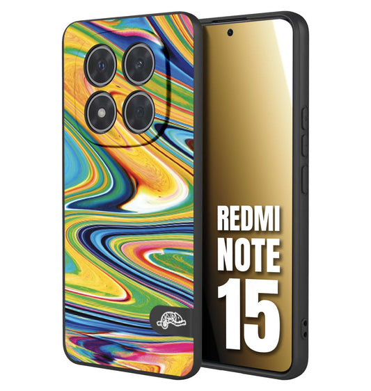 CUSTOMIZZA - Custodia cover nera morbida in tpu compatibile per Xiaomi Redmi Note 15 colorata fantasia vortice marmo arcobaleno gialla verde blu