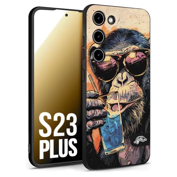 CUSTOMIZZA - Custodia cover nera morbida in tpu compatibile per Samsung S23 PLUS estate disegnata cocktails animali simpatici scimmia monkey negroni