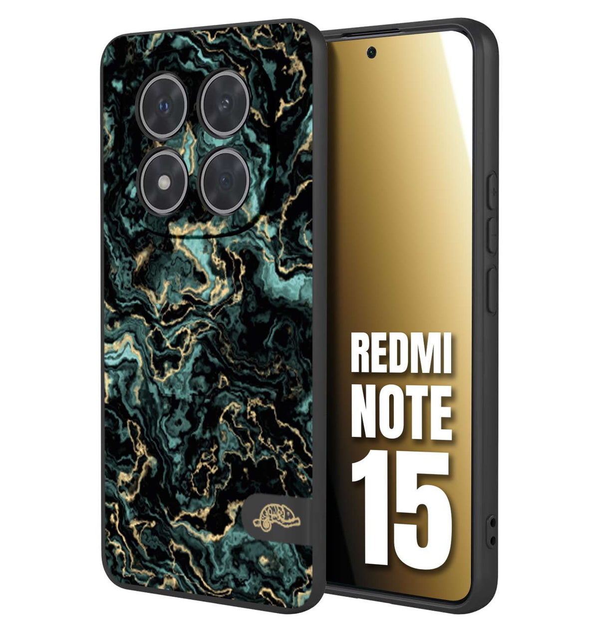 CUSTOMIZZA - Custodia cover nera morbida in tpu compatibile per Xiaomi Redmi Note 15 effetto marmo marble verde green venature dorato pietra
