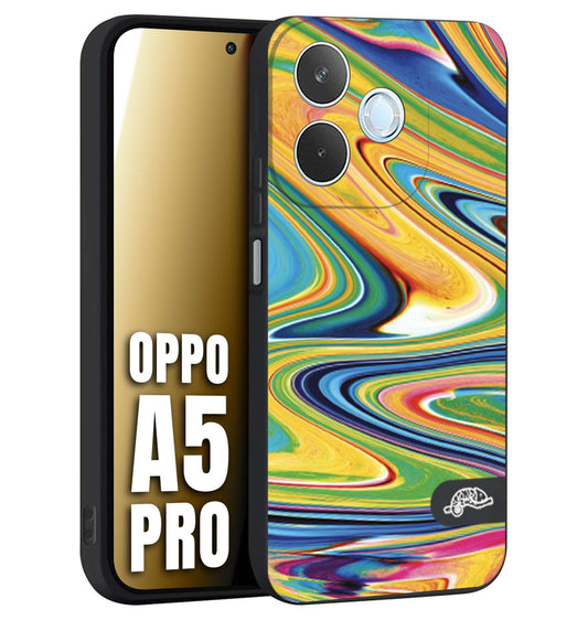 CUSTOMIZZA - Custodia cover nera morbida in tpu compatibile per Oppo A5 PRO colorata fantasia vortice marmo arcobaleno gialla verde blu