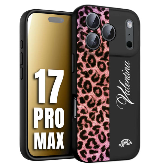 CUSTOMIZZA - Custodia cover nera morbida in tpu compatibile per iPhone 17 PRO MAX leopardato rosa fucsia personalizzata nome iniziali