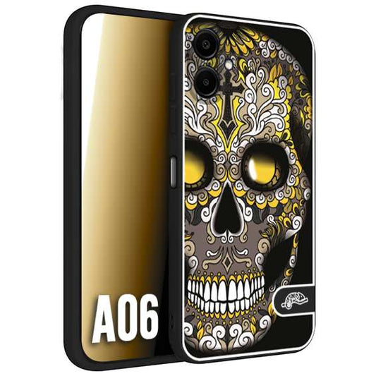 CUSTOMIZZA - Custodia cover nera morbida in tpu compatibile per Samsung A06 teschio messicano Mexican skull nero giallo