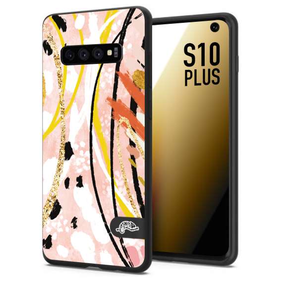 CUSTOMIZZA - Custodia cover nera morbida in tpu compatibile per Samsung S10 PLUS fiori astratti donna zebrato leopardato fantasia dorata gialla rosa colorata