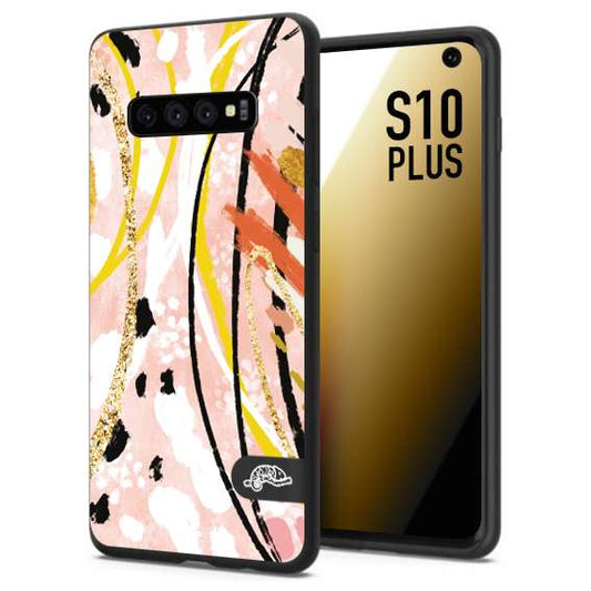 CUSTOMIZZA - Custodia cover nera morbida in tpu compatibile per Samsung S10 PLUS fiori astratti donna zebrato leopardato fantasia dorata gialla rosa colorata