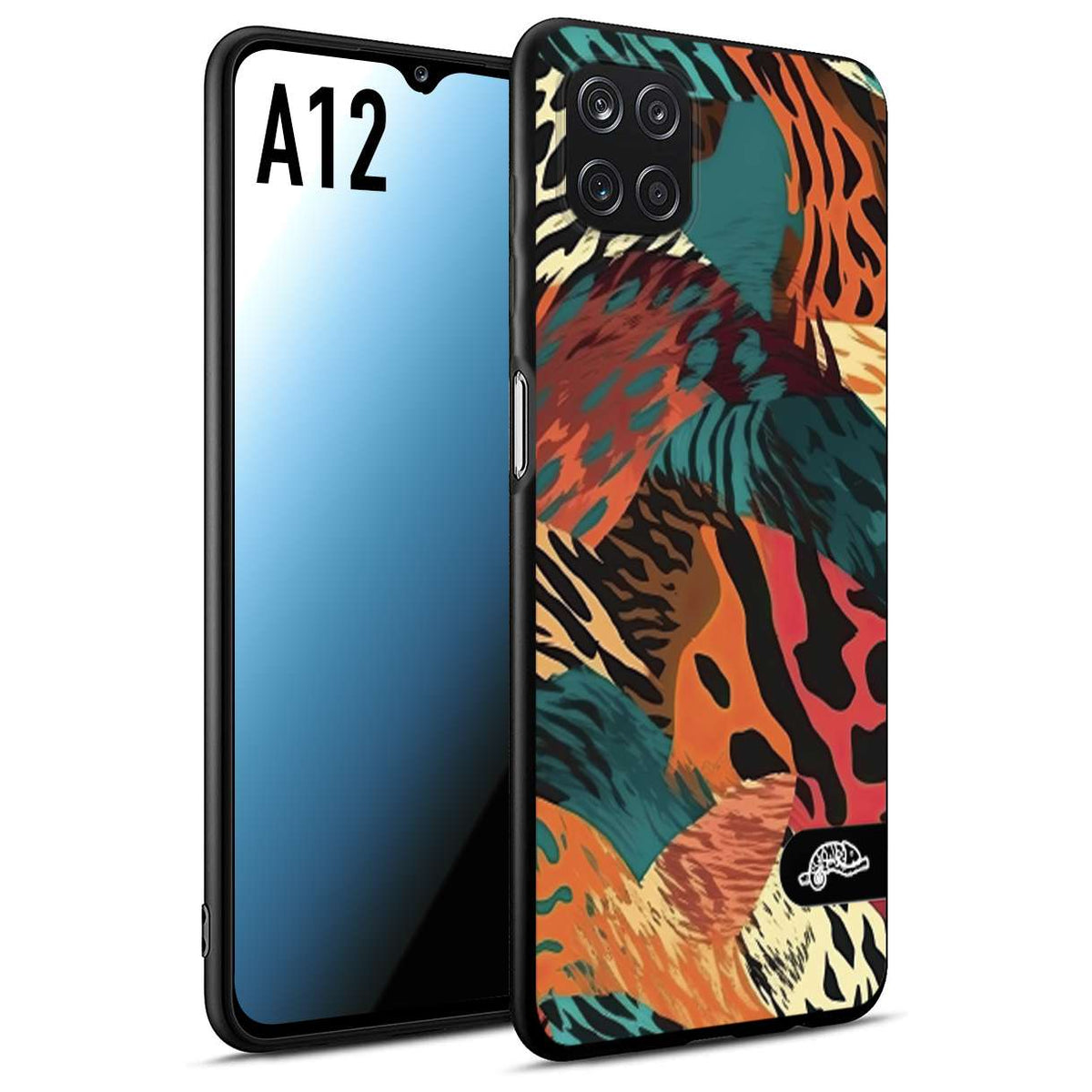 CUSTOMIZZA - Custodia cover nera morbida in tpu compatibile per Samsung A12 leopardato tigrato tiger colorata summer arancio verde fucsia