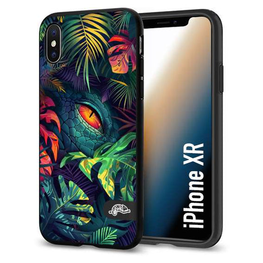 CUSTOMIZZA - Custodia cover nera morbida in tpu compatibile per iPhone Xr animali color giungla tropicale occhio di coccodrillo alligatore disegnato
