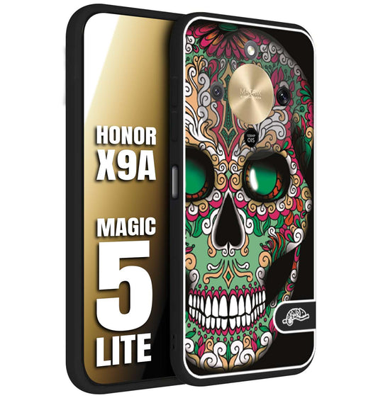 CUSTOMIZZA - Custodia cover nera morbida in tpu compatibile per Honor X9A - Honor Magic 5 Lite teschio messicano Mexican skull verde fucsia