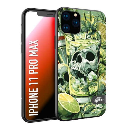 CUSTOMIZZA - Custodia cover nera morbida in tpu compatibile per iPhone 11 PRO MAX Mojito cocktail teschio illustrazione drink lime menta ghiacci tropicale street art