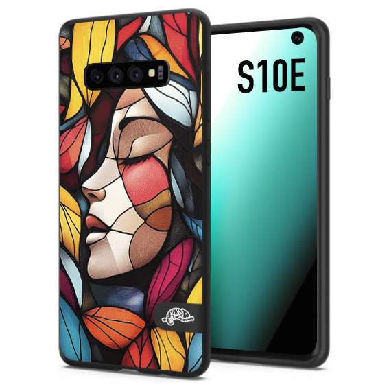 CUSTOMIZZA - Custodia cover nera morbida in tpu compatibile per Samsung S10E Vetrata artistica volto di donna profilo fogliare mosaico di vetro colorato