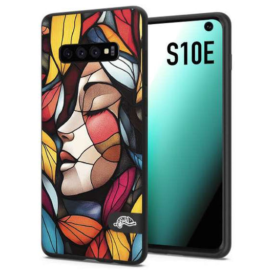CUSTOMIZZA - Custodia cover nera morbida in tpu compatibile per Samsung S10E Vetrata artistica volto di donna profilo fogliare mosaico di vetro colorato