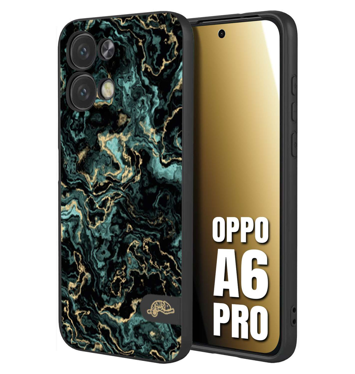 CUSTOMIZZA - Custodia cover nera morbida in tpu compatibile per Oppo A6 PRO effetto marmo marble verde green venature dorato pietra