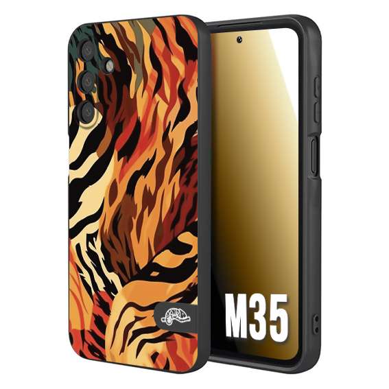 CUSTOMIZZA - Custodia cover nera morbida in tpu compatibile per Samsung M35 leopardato maculato tigrato tiger colorata gialla rossa arancio