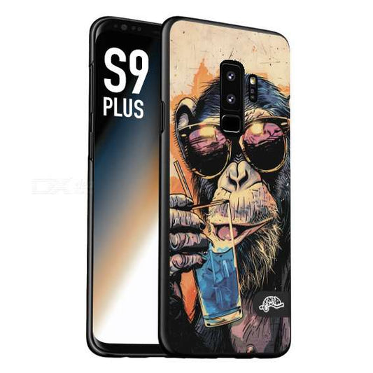 CUSTOMIZZA - Custodia cover nera morbida in tpu compatibile per Samsung S9 PLUS estate disegnata cocktails animali simpatici scimmia monkey negroni