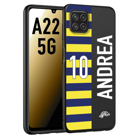 CUSTOMIZZA - Custodia cover nera morbida in tpu compatibile per Samsung A22 5G personalizzata calcio football nome e numero calciatori giallo blu