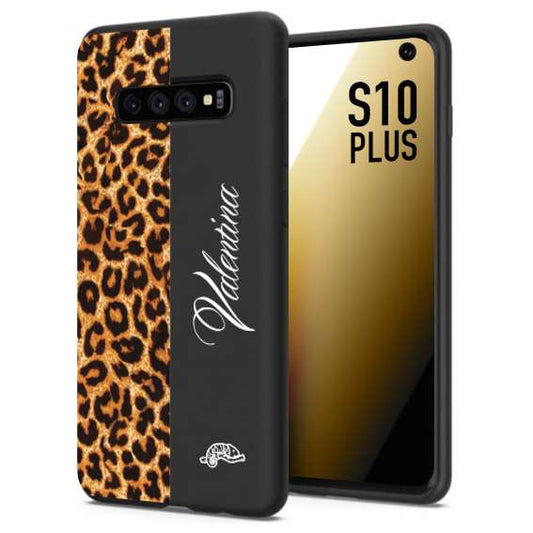 CUSTOMIZZA - Custodia cover nera morbida in tpu compatibile per Samsung S10 PLUS custom nome scritta leopardato maculato donna marrone leopard