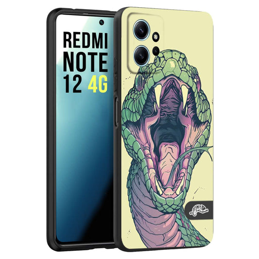 CUSTOMIZZA - Custodia cover nera morbida in tpu compatibile per Xiaomi Redmi Note 12 4G snake yellow green serpente tatuaggio tattoo disegnato a mano