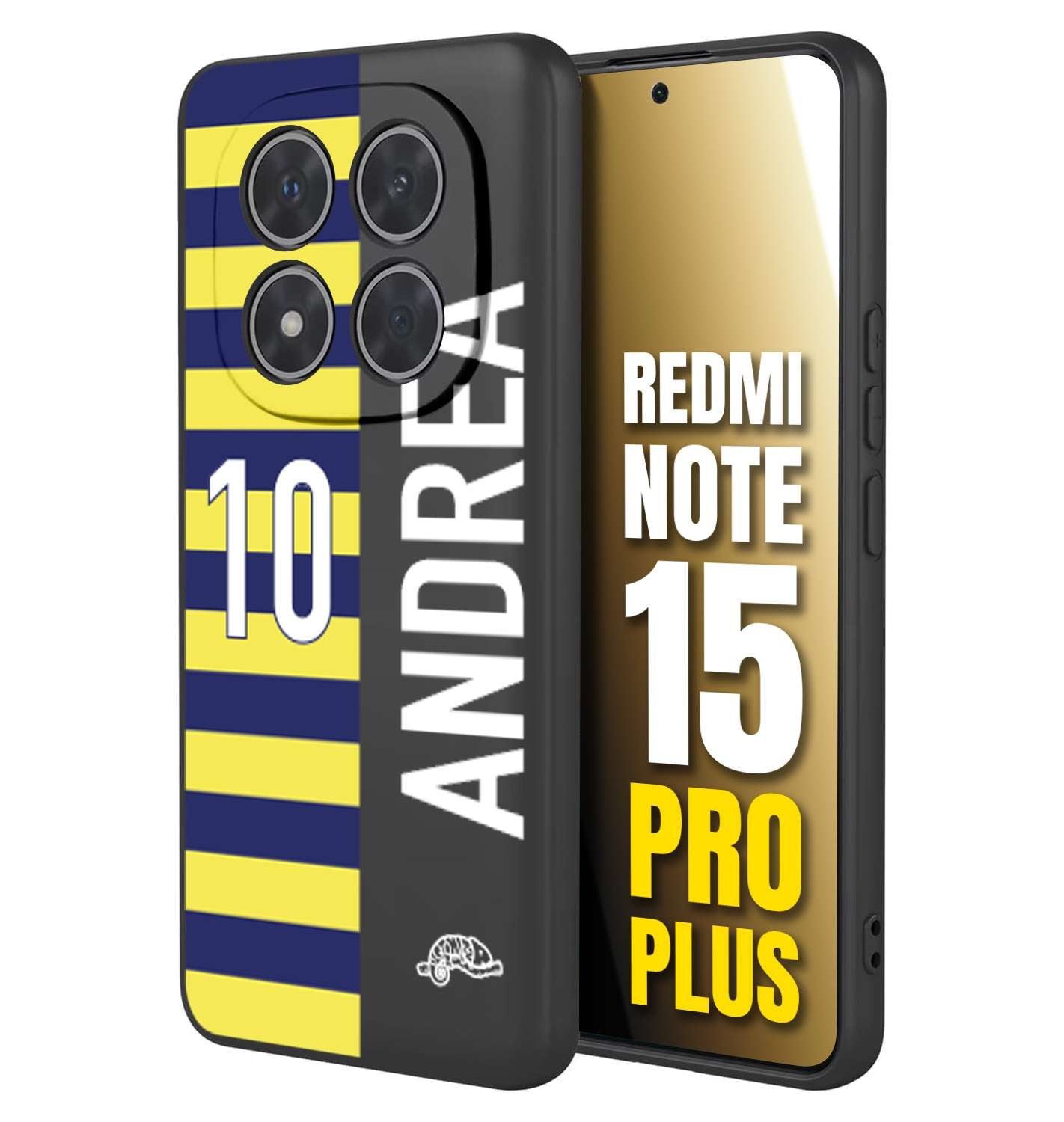 CUSTOMIZZA - Custodia cover nera morbida in tpu compatibile per Xiaomi Redmi Note 15 PRO PLUS personalizzata calcio football nome e numero calciatori giallo blu
