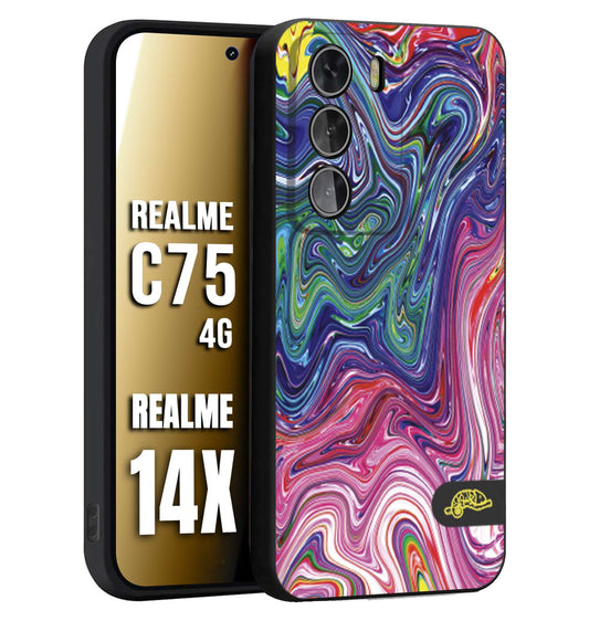 CUSTOMIZZA - Custodia cover nera morbida in tpu compatibile per Realme 14X - C75 4G colorata fantasia vortice marmo arcobaleno rosa blu fucsia