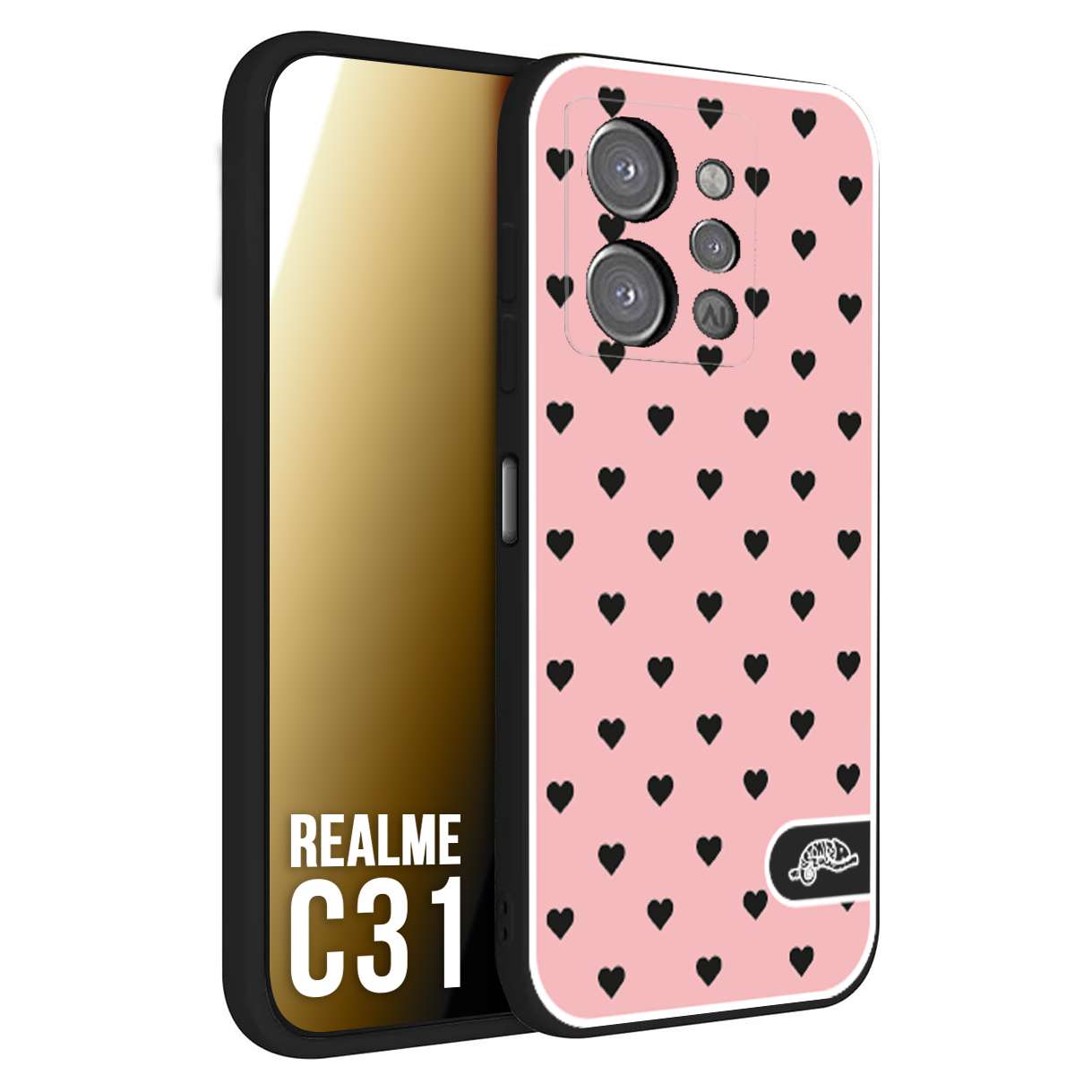 CUSTOMIZZA - Custodia cover nera morbida in tpu compatibile per Oppo Realme C31 cuori pois rosa donna pin up vintage