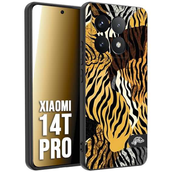 CUSTOMIZZA - Custodia cover nera morbida in tpu compatibile per Xiaomi 14T PRO leopardato tigrato tiger colorata donna fashion estate