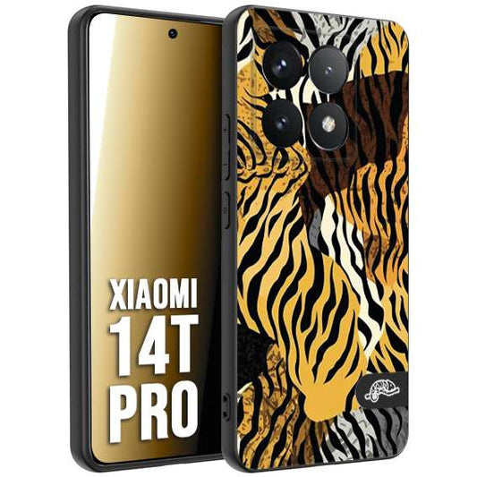 CUSTOMIZZA - Custodia cover nera morbida in tpu compatibile per Xiaomi 14T PRO leopardato tigrato tiger colorata donna fashion estate